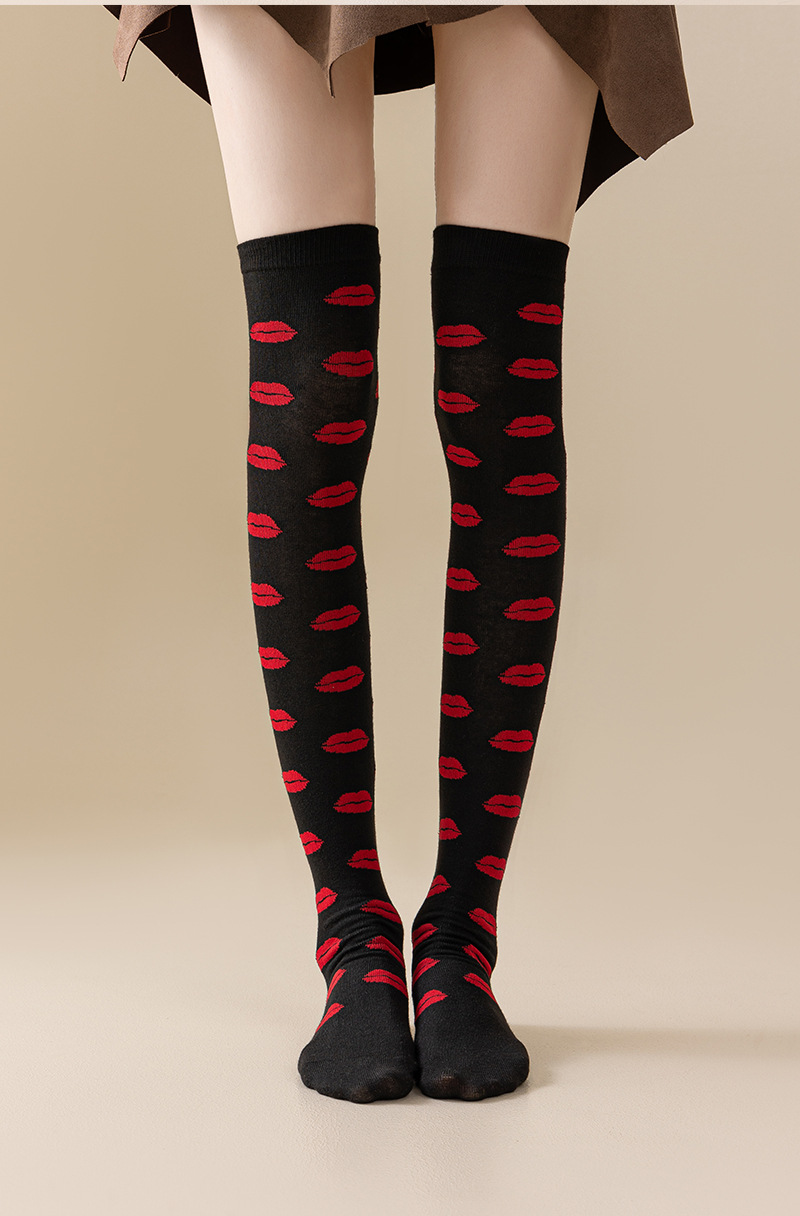 American Style Valentines Day Party Holiday Love Lips Over The Knee Socks